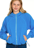 Zenana Fleece Hoodie Ocean Blue Pigment Dye Zip Up with Pockets OCEAN BLUE Zenana_Fleece_Hoodie_Ocean_Blue_Pigment_Dye_Zip_Up_with_Pockets Trendsi