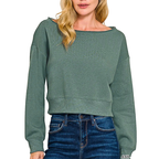 Zenana Fleece Sweatshirt Casual Long Sleeve Boat Neck Ash Jade Solid Pullover