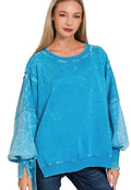 Zenana Fleece Sweatshirt Deep Sky Acid Washed Batwing Sleeve Top DEEP SKY Zenana_Fleece_Sweatshirt_Deep_Sky_Acid_Washed_Batwing_Sleeve_Top Trendsi