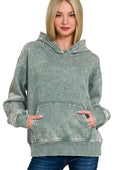 Zenana Fleece Womens Hoodie Ash Jade Acid Wash Kangaroo Pocket ASH JADE Zenana_Fleece_Womens_Hoodie_Ash_Jade_Acid_Wash_Kangaroo_Pocket Trendsi