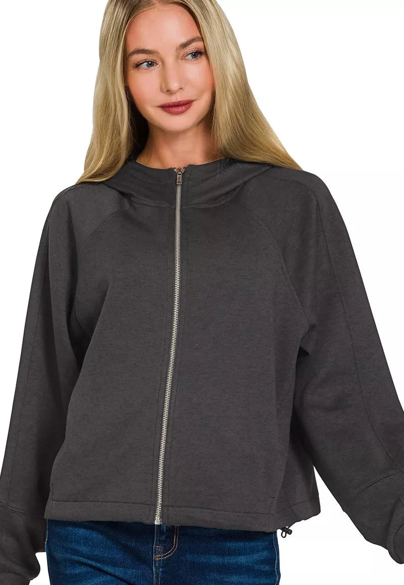 Zenana Hoodie Jacket Womens Black Soft Scuba Full Zip Top BLACK Zenana_Hoodie_Jacket_Womens_Black_Soft_Scuba_Full_Zip_Top Trendsi