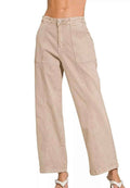 Zenana Jeans Straight Leg Utility Pocket Ash Mocha Women Denim Pants