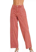 Zenana Jeans Straight Leg Utility Pocket Brick Women Denim Pants