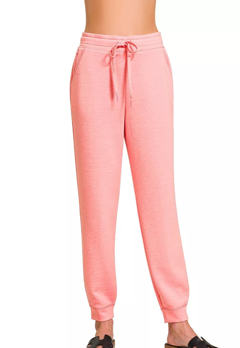 Zenana Joggers Drawstring Scuba with Pockets Women’s Casual Sweatpants Pink - Styleinger