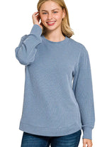 Zenana Knit Top Dusty Blue Raised Rib Round Neck Long Sleeve Plus Sizes DUSTY BLUE Zenana_Knit_Top_Dusty_Blue_Raised_Rib_Round_Neck_Long_Sleeve_Plus_Sizes-Max-Origin Trendsi