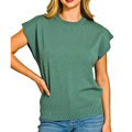 Zenana Knit Top Round Neck Casual Short Dolman Sleeve Lightweight Sweater Ash Jade
