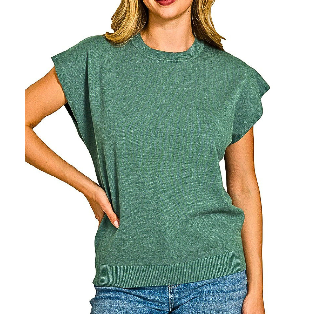 Zenana Knit Top Round Neck Casual Short Dolman Sleeve Lightweight Sweater Ash Jade