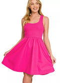 Zenana Knit & Woven Mini Dress Combined Hot Pink Women’s Casual Summer Dress - Styleinger