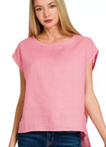 Zenana Linen Round Neck Cap Sleeve Top