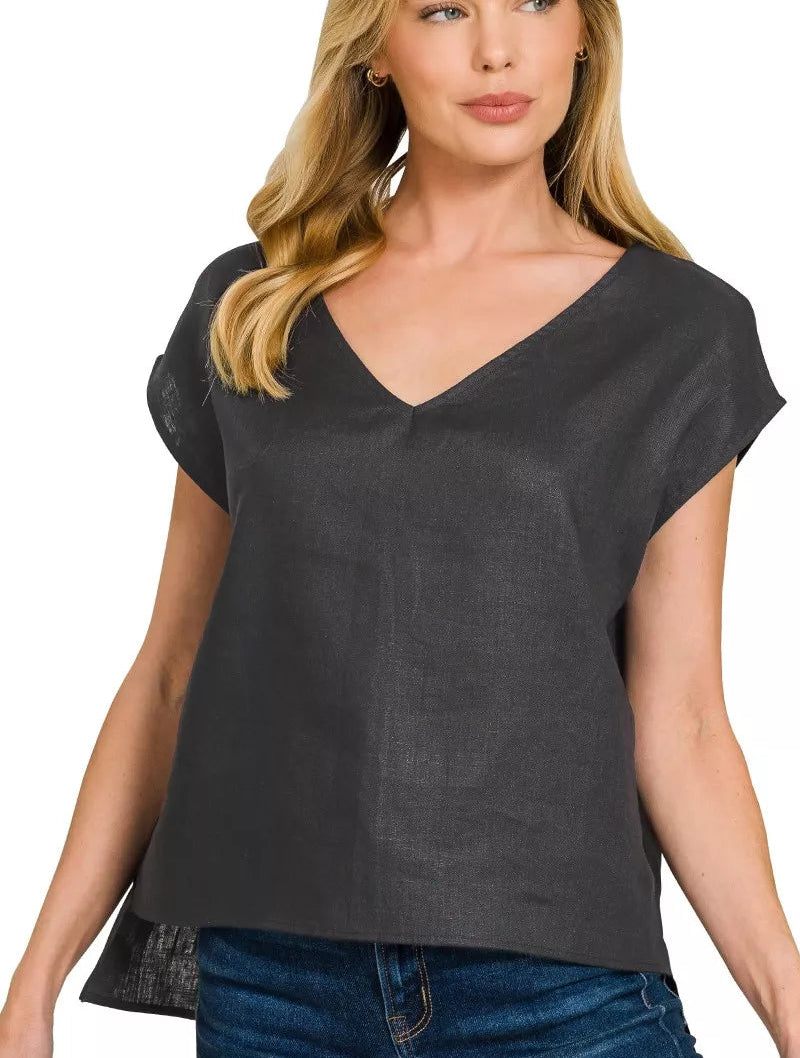 Zenana Linen V-Neck Sleeveless Top – Women’s Lightweight Casual Tank