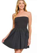 Zenana Mini Dress Black Strapless Ruffle Combined Knit Tube Top Flare 