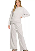 Zenana Outfit Set Light Gray Scuba Crewneck Pullover and Pants for Womens H GREY Zenana_Outfit_Set_Light_Gray_Scuba_Crewneck_Pullover_and_Pants_for_Womens Trendsi
