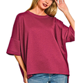 Zenana Oversized Blouse Scuba Light Rose T-shirt Side Slits Short Sleeve Casual Red