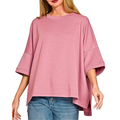 Zenana Oversized Blouse Scuba Light Rose T-shirt Side Slits Short Sleeve Casual Top