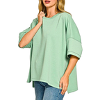 Zenana Oversized Casual T-shirt Blouse Dusty Green Short Sleee Loose Scuba Top