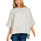 Zenana Oversized Casual T-shirt Blouse Gray Short Sleee Loose Scuba Top