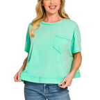Zenana Oversized T-Shirt Cotton Casual Acid Washed Mint Green Top