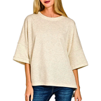 Zenana Oversized T-shirt Vanilla Round Neck Casual Top High-Low Short Sleee Blouse