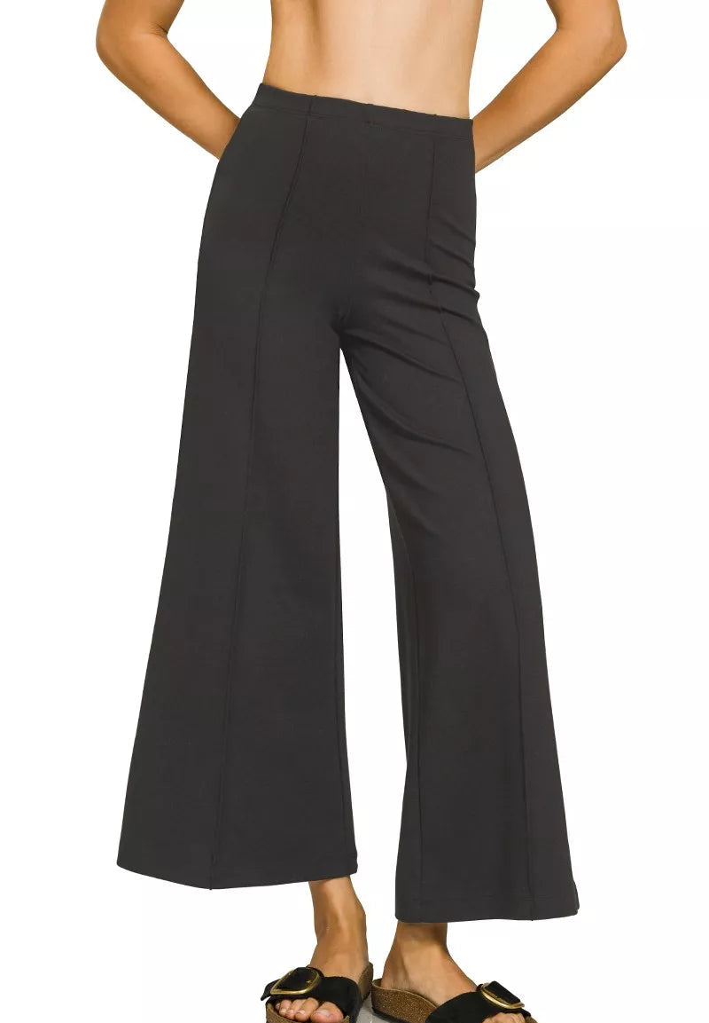 Zenana Pintuck Pants Womens Black Heavy Ponte Elastic Waistband BLACK Zenana_Pintuck_Pants_Womens_Black_Heavy_Ponte_Elastic_Waistband Trendsi
