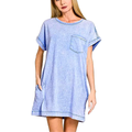 Zenana Premium Casual T-Shirt Mini Dress Blue Cotton Washed Short Sleeve 