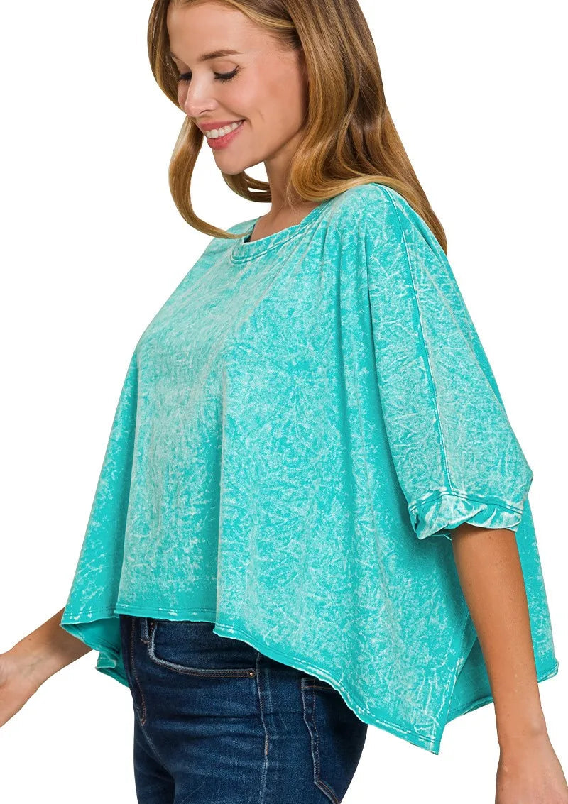 Zenana Premium Oversized T-Shirt Cotton Turqouise Crinkle Wash Tee