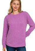 Zenana Raised Rib Blouse Light Plum Round Neck Long Sleeve Top LT PLUM Zenana_Raised_Rib_Blouse_Light_Plum_Round_Neck_Long_Sleeve_Top Trendsi