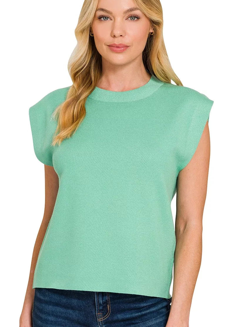 Zenana Round Neck Viscose Sweater Mint Vest Women Knit Layering Top Casual Vest - Styleinger