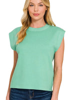Zenana Round Neck Viscose Sweater Mint Vest Women Knit Layering Top Casual Vest - Styleinger