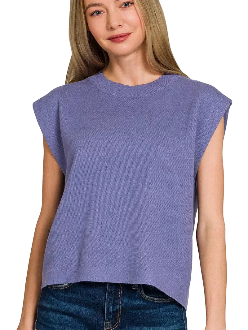 Zenana Round Neck Viscose Sweater Vest Purple Women’s Cozy Knit Layering Top - STYLEINGER