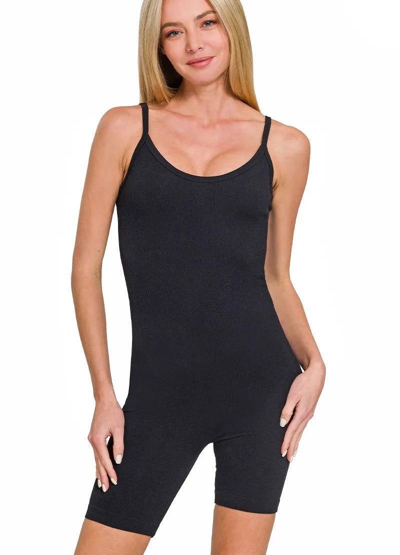 Zenana Seamless Bodysuit Black Ribbed Women Stretchy One‑Piece Basic Shapewear - Styleinger