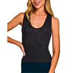 Zenana Seamless Crop Tank Top Ribbed Sqoop Neck Black Stretchy Comfort