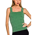 Zenana Seamless Tank Top Green Ruched Stone Washed Ribbed Sleevless Blouse