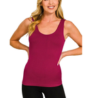 Zenana Seamless Tank Top Slim Sleeveless Burgundy Padded Built-In Bra Stretch Blouse