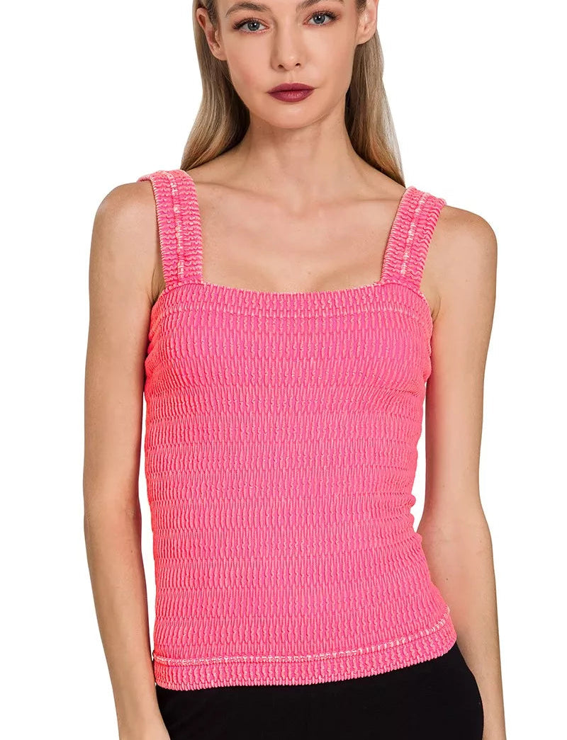 Zenana Seamless Tank Top Women Sleeveless Ribbed Casual Coral Stone Washed - Styleinger