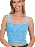Zenana 2 Way Neckline Washed Ribbed Seamless Tank Top