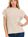 Zenana Short Sleeve Sweater Women’s Knit Cropped Mock Neck Pullover Top Sand Beige - Styleinger