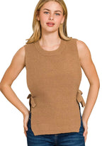 Zenana Side Tie Sweater Vest Women Knit Sleeveless Top Boho Layering