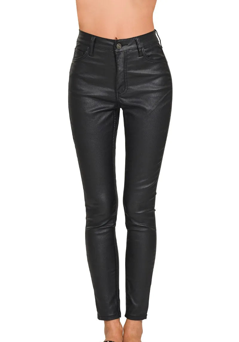 Zenana Skinny Womens Pants Black Faux Leather Stretch Trousers BLACK Zenana_Skinny_Womens_Pants_Black_Faux_Leather_Stretch_Trousers Trendsi