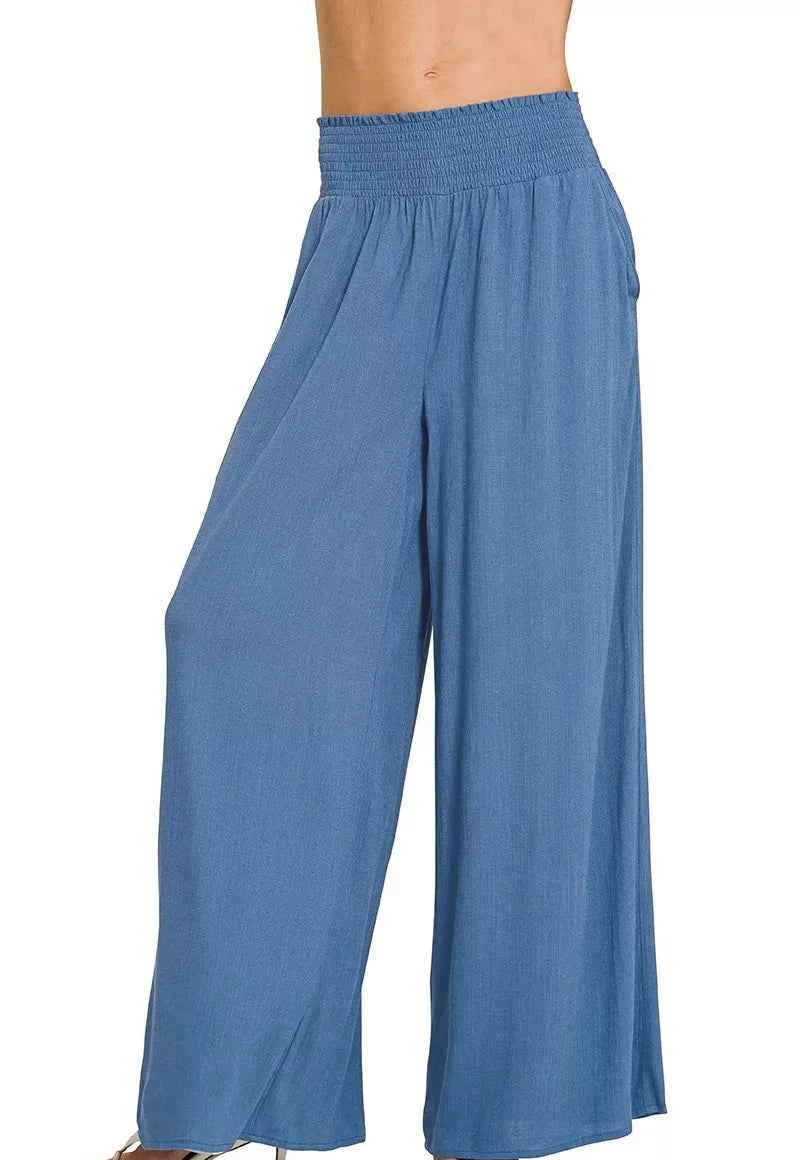 Zenana Smocked Waistband Wide Leg Lounge Pants Women Palazzo Casual Pull-On