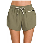 Zenana Soft Casual Shorts with Zip Coin Pocket Olive Lightweight Activewear