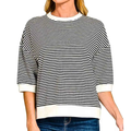 Zenana Striped Casual T-shirt Black Round Neck White Contrast Trim Short Sleeve Top