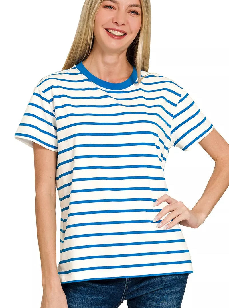 Zenana Striped Round Neck Short Sleeve T-Shirt
