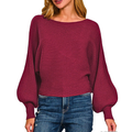 Zenana Sweater Ballon Long Sleeve Lightweight Knit Boat Neck Casual Loose Pullover
