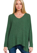 Zenana Sweater Dark Green Dolman Sleeve V-Neck Knit Pullover DK GREEN Zenana_Sweater_Dark_Green_Dolman_Sleeve_V-Neck_Knit_Pullover Trendsi