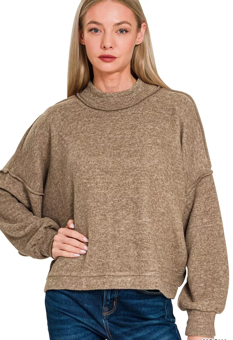 Zenana Sweater Mocha Brushed Melange Hacci Cropped Top MOCHA Zenana_Sweater_Mocha_Brushed_Melange_Hacci_Cropped_Top Trendsi