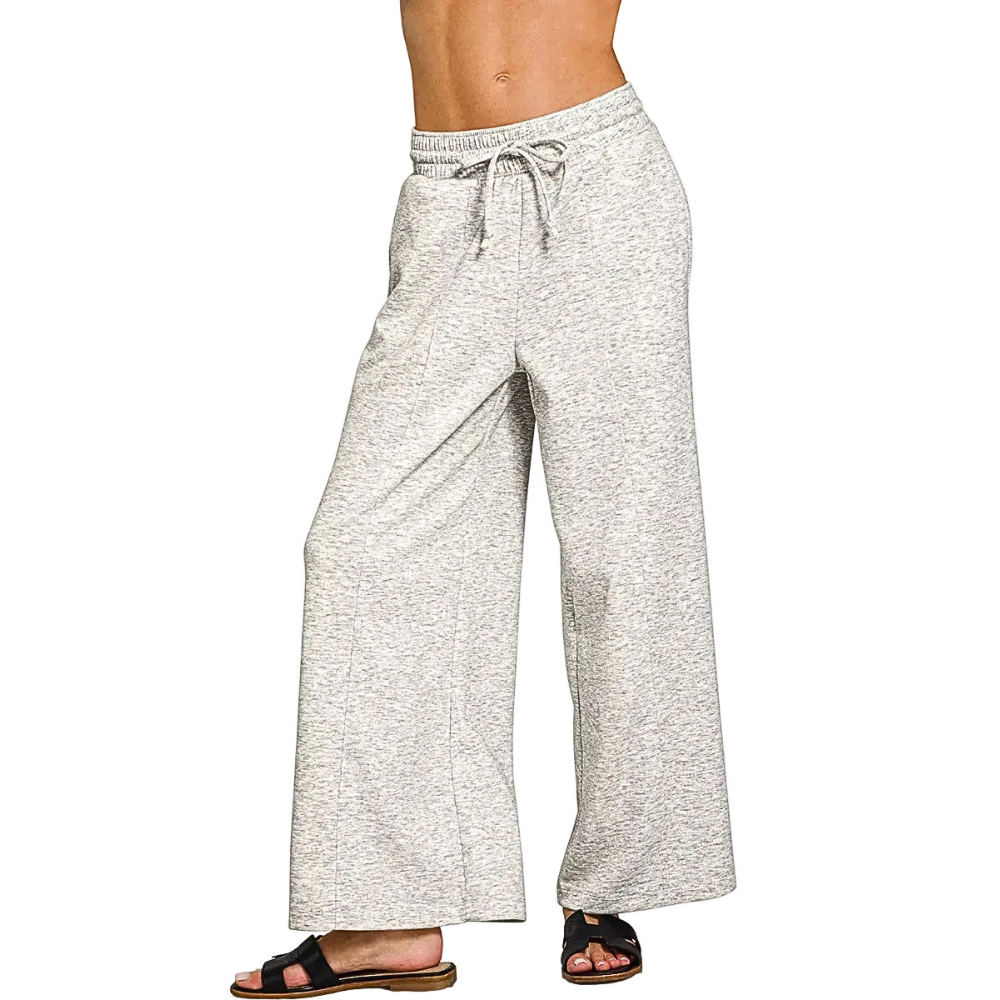 Zenana Sweatpants Drawstring Wide Leg Comfort Jogger Gray Lightweight