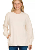 Zenana Sweatshirt Beige Acid Washed Double Ribbed Hi-low Plus Sizes Top SAND BEIGE Zenana_Sweatshirt_Beige_Acid_Washed_Double_Ribbed_Hi-low_Plus_Sizes_Top Trendsi