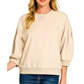 Zenana Sweatshirt Casual Pullover Sand Beige Scuba Washed Dolman 3/4 Sleeve Top