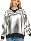 Zenana Contrast Striped Round Neck Sweatshirt