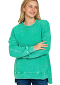 Zenana Sweatshirt Green Acid Washed Double Ribbed Hi-low Plus Sizes Top K GREEN Zenana_Sweatshirt_Green_Acid_Washed_Double_Ribbed_Hi-low_Plus_Sizes_Top Trendsi